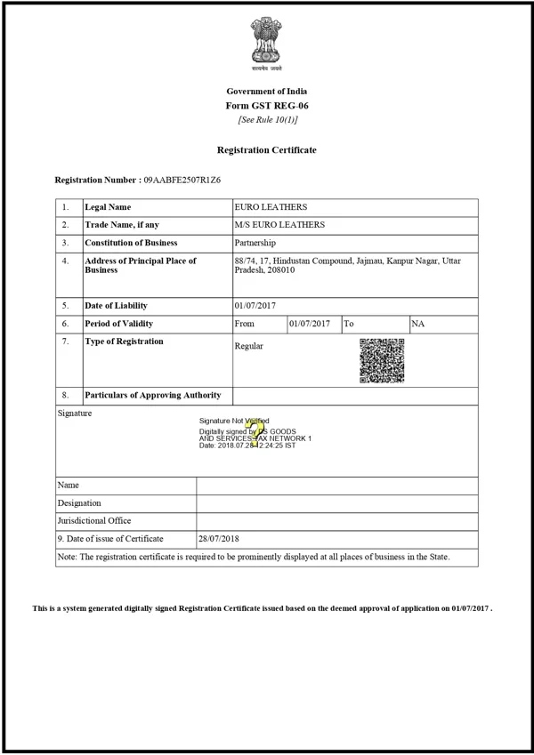 GST CERTIFICATE